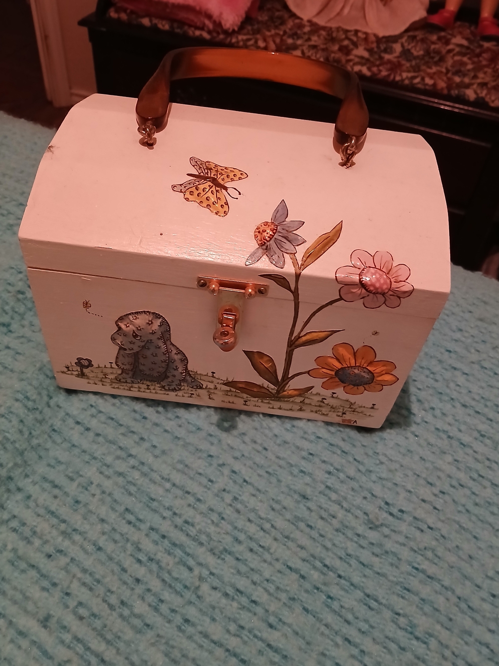 Vintage 1960's/70's Wooden Box Purse With Handle